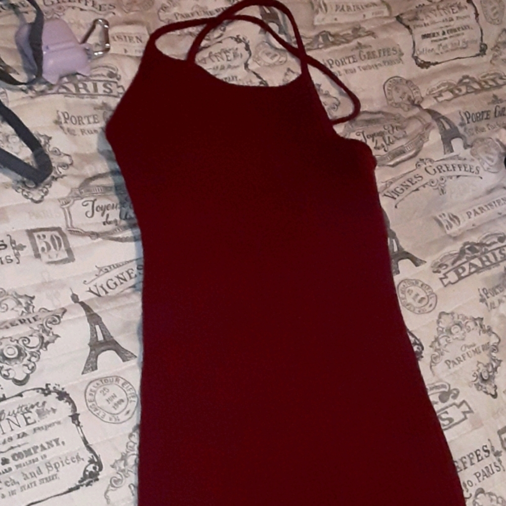 Long burgandy dress open in the back